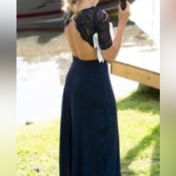 John Zach Lace Open Back Maxi Dress in Navy Blue - Picture 3 of 4